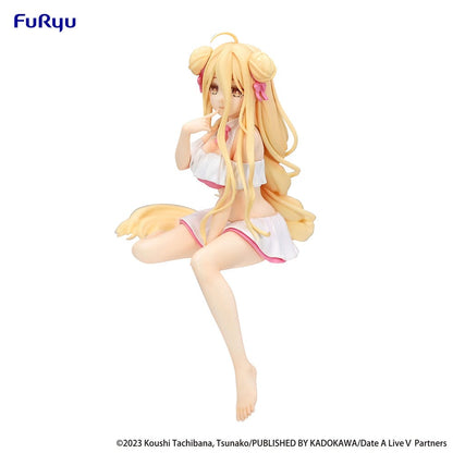 Date A Live V Mukuro Hoshimiya (Swimsuit Ver.) Noodle Stopper Figure seated with flowing blonde hair and a playful swimsuit design, made to sit on the edge of surfaces.