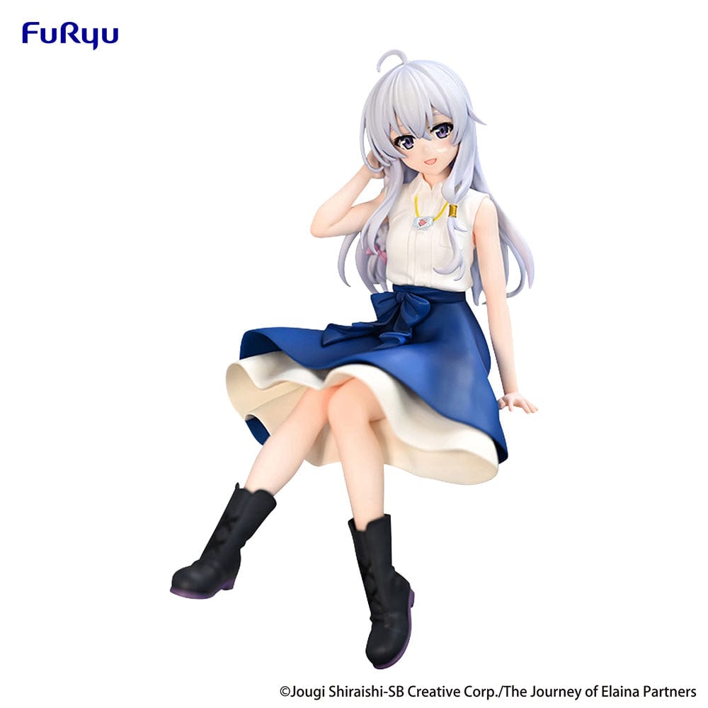 Wandering Witch: The Journey of Elaina Elaina (Flared Skirt Ver.) Noodle Stopper Figure seated in a flared skirt, designed to sit on the edge of surfaces, with flowing silver hair and a relaxed pose.