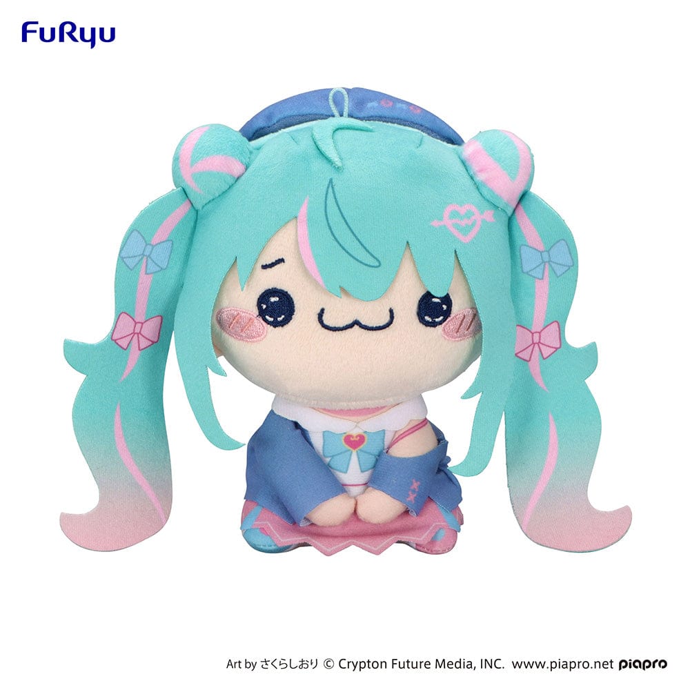 Hatsune Miku MOCHIPICO Plush Toy -Love Sailor ver. A- featuring Miku in a pastel blue and pink sailor outfit with heart-shaped cheeks and twin tails.