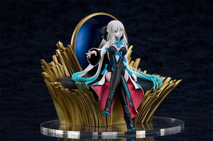 Fate/Grand Order Berserker/Morgan non-scale figure featuring Morgan seated on a gold throne with flowing silver hair, a black and blue dress, and intricate detailing.