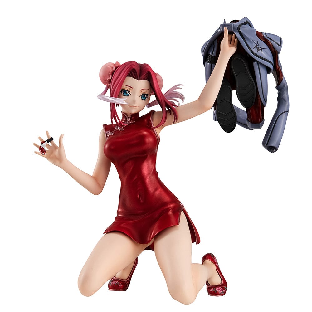 Code Geass: Lelouch of the Rebellion G.E.M. Series Kallen Kouzuki (Concession Infiltration Ver.) Figure, featuring Kallen in a red cheongsam holding her Knightmare suit, with intricate detailing and dynamic pose.