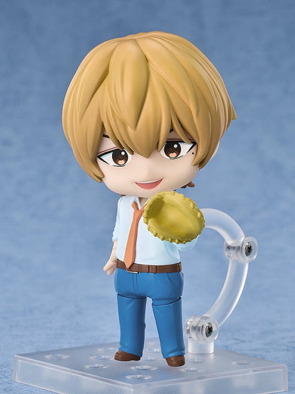 Oblivion Battery Nendoroid No.2645 Kei Kaname figure with a confident expression, white shirt, blue pants, orange tie, and holding a durian.