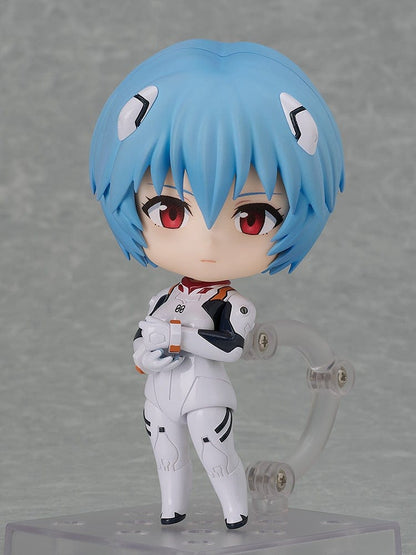 Neon Genesis Evangelion Nendoroid No.2676 Rei Ayanami White Plugsuit Ver. featuring detailed sculpting, red eyes, and customizable poseable parts.