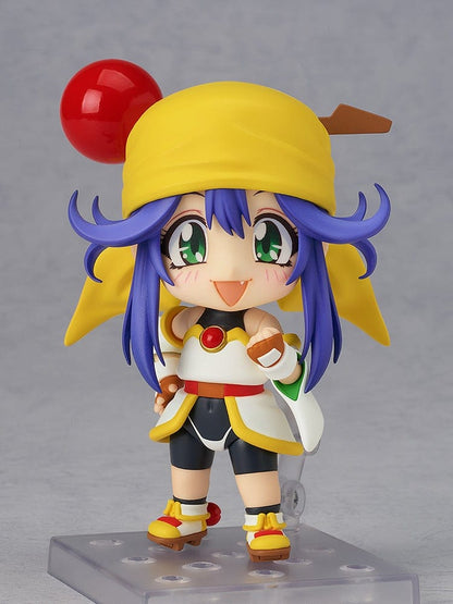 Saber Marionette J Nendoroid Lime featuring her iconic yellow hat, vibrant outfit, and playful pose with detailed craftsmanship.