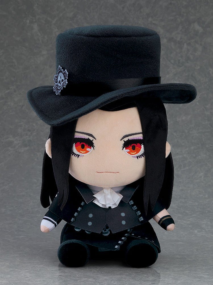 Plushie Testament from GUILTY GEAR -STRIVE- featuring a black gothic outfit, red eyes, and a detailed top hat with a skull emblem.