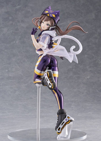 Yu-Gi-Oh! Game Monster Figure Collection Pop Up Parade SP I:P Masquerena featuring a dynamic pose, futuristic purple and gold outfit, and intricate mechanical details.