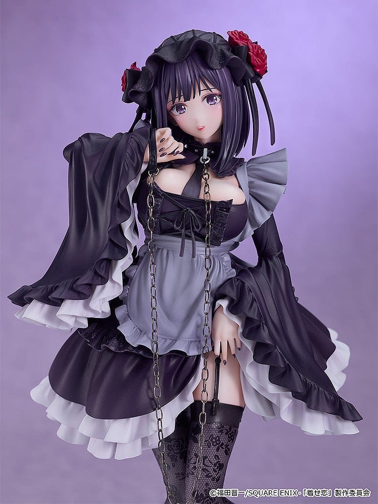 My Dress-Up Darling Shizuku Kuroe: Cosplay by Marin 1/6 Scale Figure in a Gothic Lolita outfit with intricate details, standing on a purple display base.