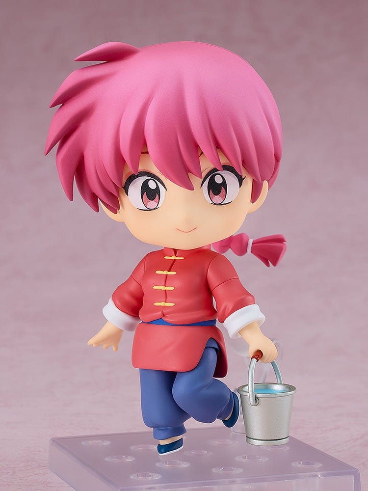 Ranma 1/2 Nendoroid Ranma (Female Form) in a red Chinese outfit, holding a bucket, with interchangeable expressions and poseable parts.