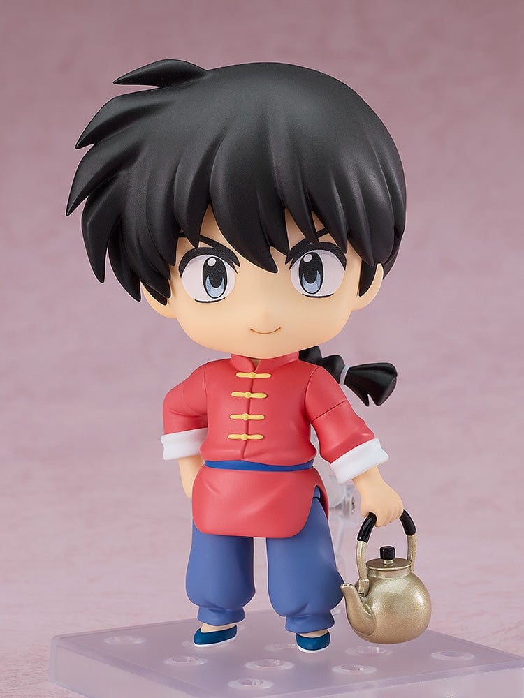 Ranma 1/2 Nendoroid Ranma Saotome (Male Form) in a red martial arts outfit, holding a kettle, with interchangeable expressions and poseable parts.