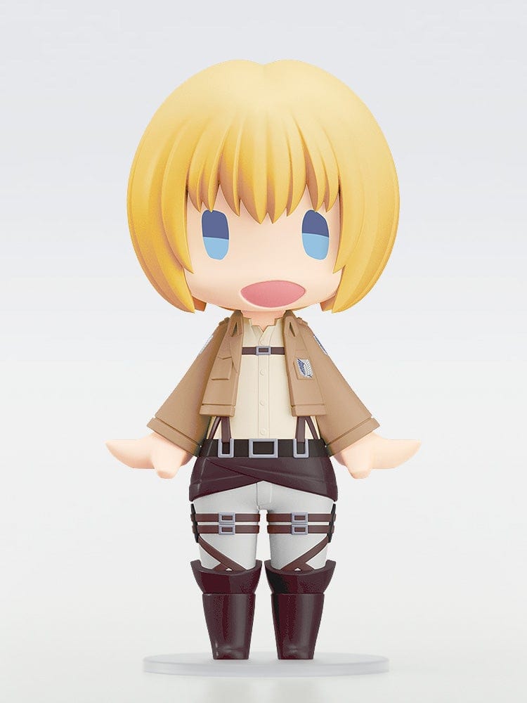 Attack on Titan Hello! Good Smile Armin Arlert Figure in chibi-style design, featuring Armin in his Survey Corps uniform with a cheerful expression.