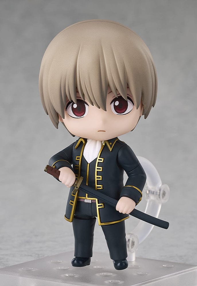 Gintama Nendoroid No.2584 Sogo Okita figure in a Shinsengumi uniform holding a katana, posed against a light gray background.