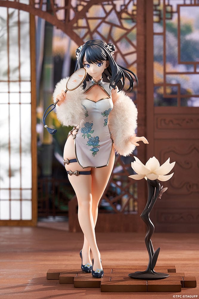 Gridman Universe Rikka Takarada (China Dress Ver.) 1/7 Scale Figure featuring a floral-patterned Chinese dress, decorative mirror accessory, and a lotus-inspired stand, set against a light background