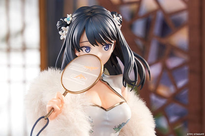 Gridman Universe Rikka Takarada (China Dress Ver.) 1/7 Scale Figure featuring a floral-patterned Chinese dress, decorative mirror accessory, and a lotus-inspired stand, set against a light background