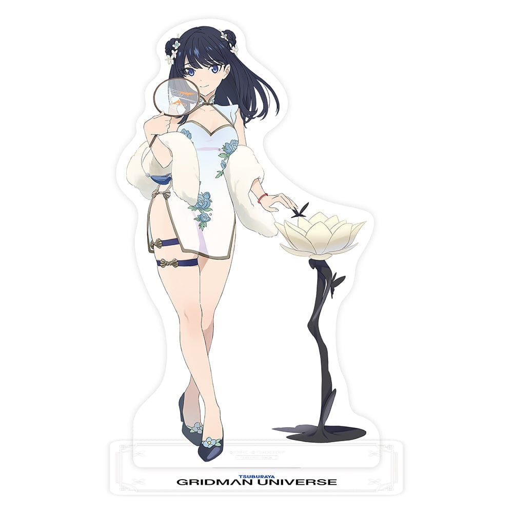 Gridman Universe Rikka Takarada (China Dress Ver.) 1/7 Scale Figure featuring a floral-patterned Chinese dress, decorative mirror accessory, and a lotus-inspired stand, set against a light background