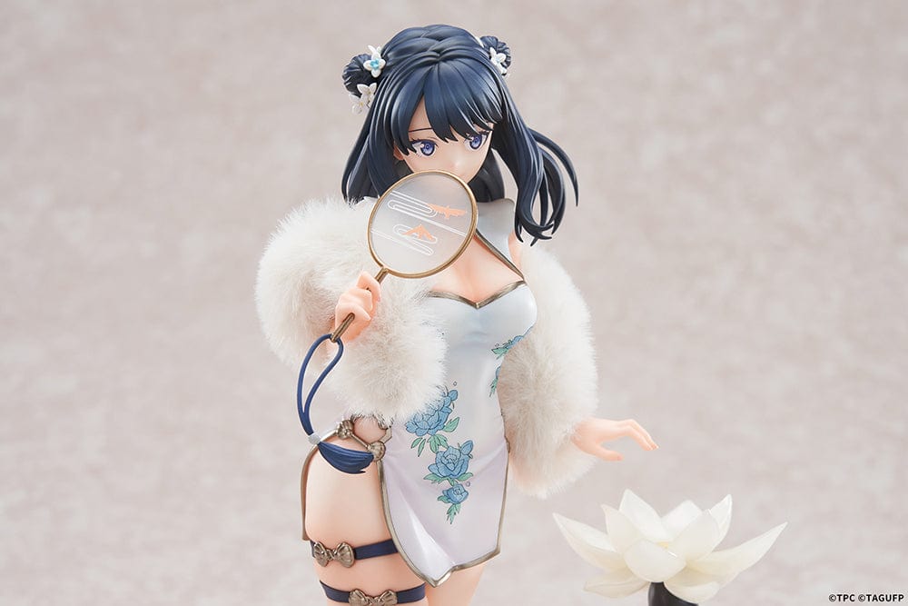 Gridman Universe Rikka Takarada (China Dress Ver.) 1/7 Scale Figure featuring a floral-patterned Chinese dress, decorative mirror accessory, and a lotus-inspired stand, set against a light background