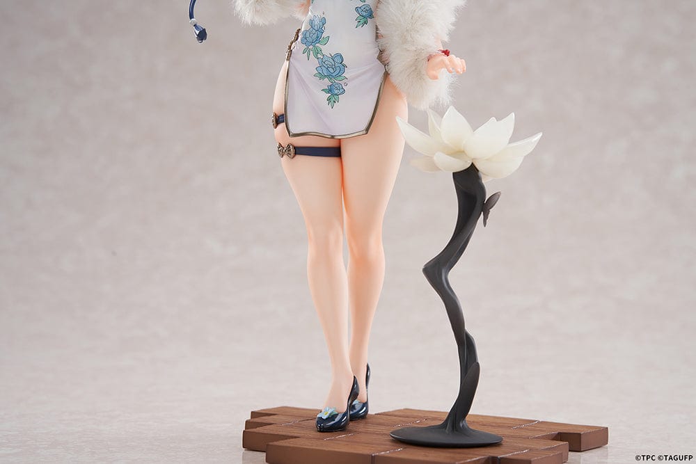 Gridman Universe Rikka Takarada (China Dress Ver.) 1/7 Scale Figure featuring a floral-patterned Chinese dress, decorative mirror accessory, and a lotus-inspired stand, set against a light background