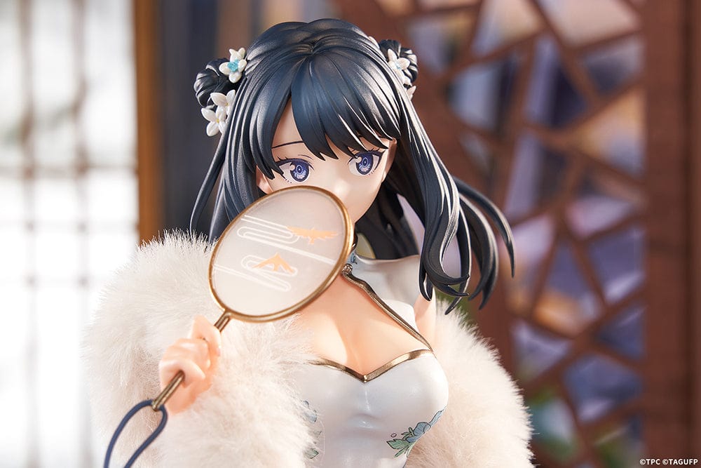 Gridman Universe Rikka Takarada (China Dress Ver.) 1/7 Scale Figure featuring a floral-patterned Chinese dress, decorative mirror accessory, and a lotus-inspired stand, set against a light background.