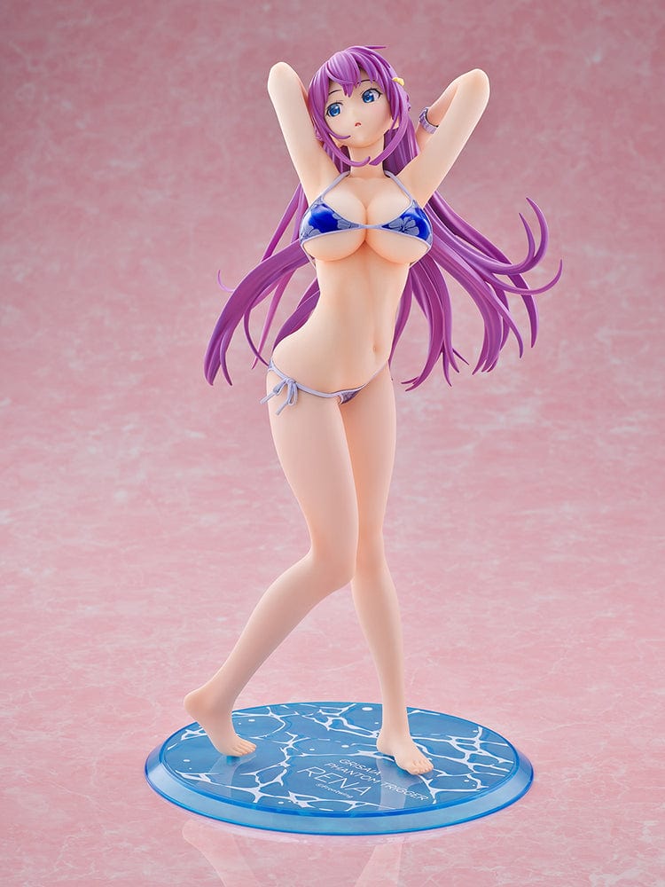 Grisaia: Phantom Trigger Rena Fukami (Metallic Blue Ver.) 1/6 Scale Figure featuring Rena in a metallic blue bikini, dynamic pose, and translucent decorative base.