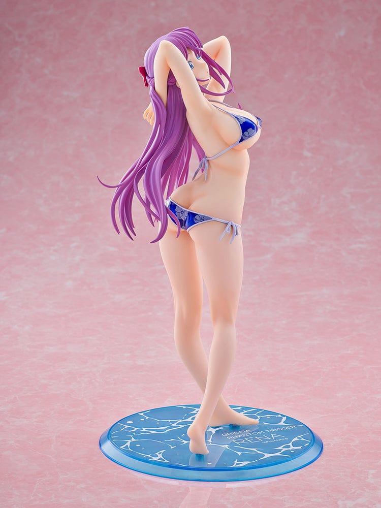 Grisaia: Phantom Trigger Rena Fukami (Metallic Blue Ver.) 1/6 Scale Figure featuring Rena in a metallic blue bikini, dynamic pose, and translucent decorative base.