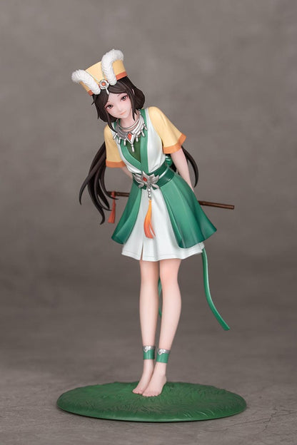 The Legend of Sword and Fairy Gift+ A'nu 1/10 Scale Figure with detailed traditional green and yellow outfit, bamboo flute, and grassy base.