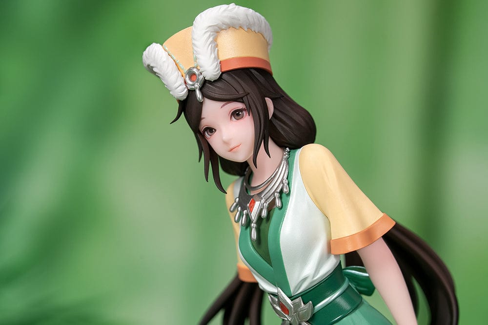 The Legend of Sword and Fairy Gift+ A'nu 1/10 Scale Figure with detailed traditional green and yellow outfit, bamboo flute, and grassy base.