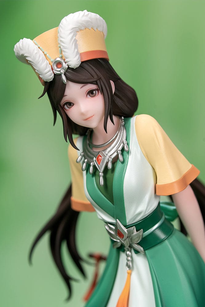 The Legend of Sword and Fairy Gift+ A'nu 1/10 Scale Figure with detailed traditional green and yellow outfit, bamboo flute, and grassy base.