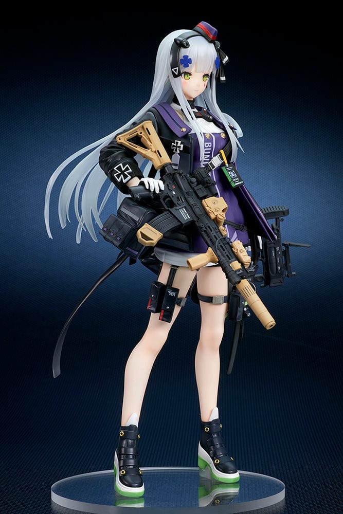 Girls' Frontline 416 MOD3 1/7 Scale Figure with long silver hair, detailed tactical gear, and confident expression, standing ready for battle.