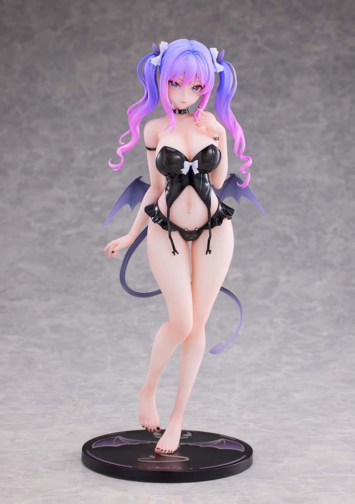 1/6 scale figure of Glowing Succubus Momoko-chan with purple and pink hair, enchanting eyes, and succubus-themed attire, standing on a themed circular base.