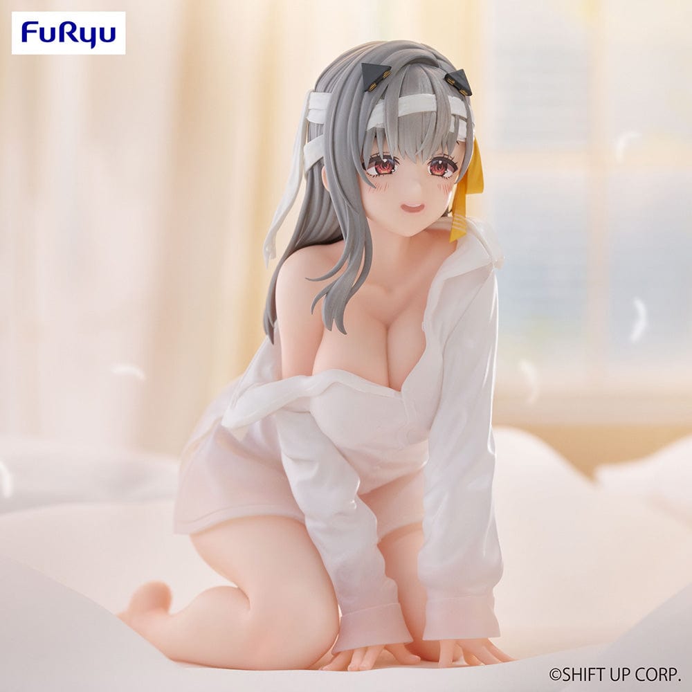 Goddess of Victory: Nikke Modernia (First Affection Ver.) Noodle Stopper Figure, featuring Modernia in a loose white shirt and soft pose, with detailed sculpting and a serene backdrop.