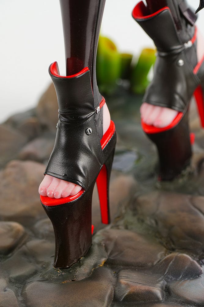 1/4 scale figure of Scarlet from Goddess of Victory: Nikke in her Black Shadow Ver. outfit with katana, heels, and red-accented cloak.

