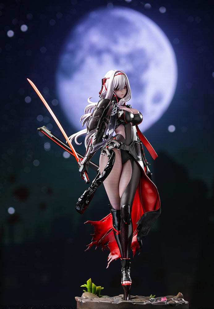 1/4 scale figure of Scarlet from Goddess of Victory: Nikke in her Black Shadow Ver. outfit with katana, heels, and red-accented cloak.

