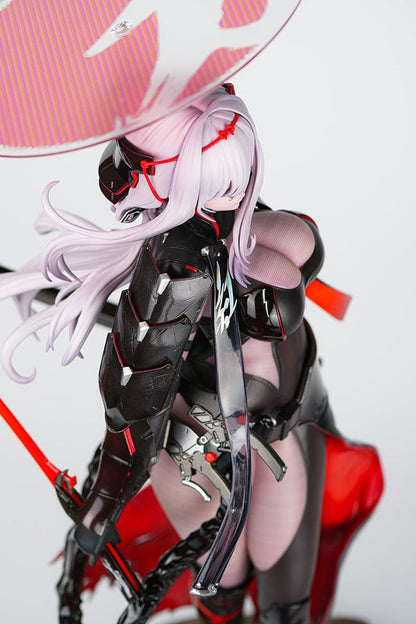 1/4 scale figure of Scarlet from Goddess of Victory: Nikke in her Black Shadow Ver. outfit with katana, heels, and red-accented cloak.

