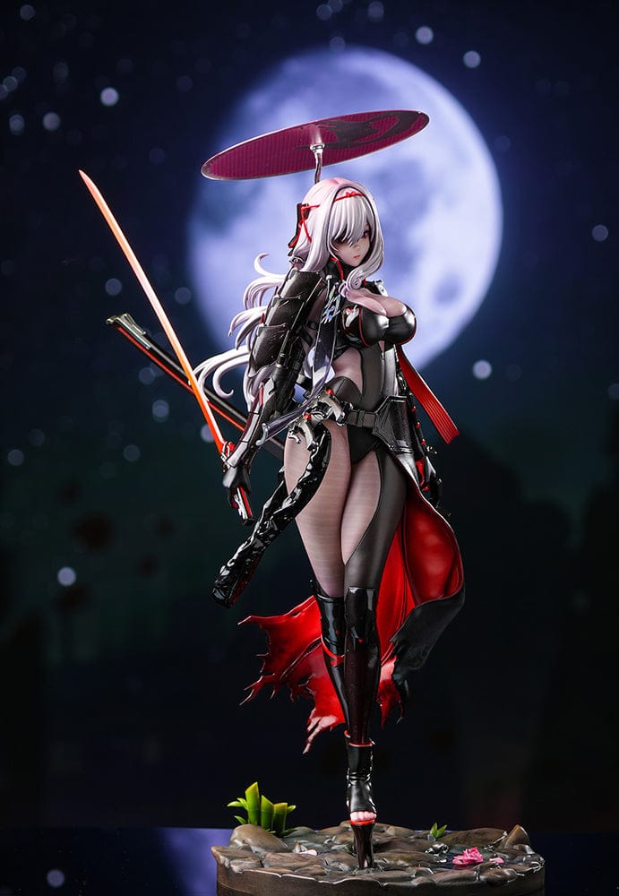 1/4 scale figure of Scarlet from Goddess of Victory: Nikke in her Black Shadow Ver. outfit with katana, heels, and red-accented cloak.

