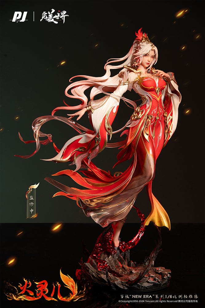 Perfect World Huo Ling Er (Theater Edition Ver.) 1/6 Scale Figure featuring a dynamic pose, flowing red and gold costume, and a fiery molten-themed base.