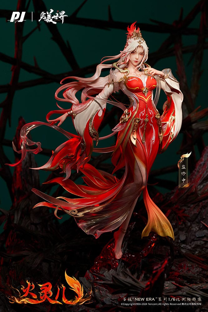 Perfect World Huo Ling Er (Theater Edition Ver.) 1/6 Scale Figure featuring a dynamic pose, flowing red and gold costume, and a fiery molten-themed base.