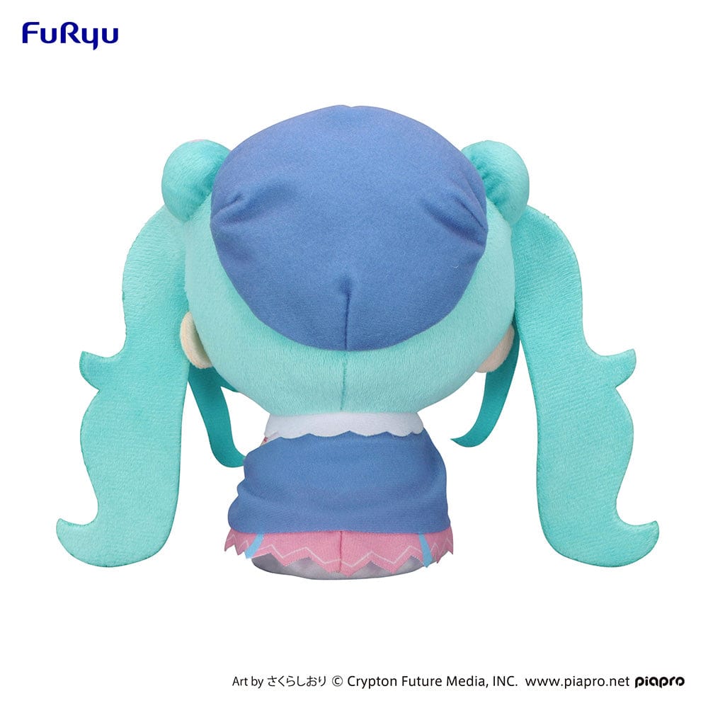 Hatsune Miku MOCHIPICO Plush Toy -Love Sailor ver. A- featuring Miku in a pastel blue and pink sailor outfit with heart-shaped cheeks and twin tails.