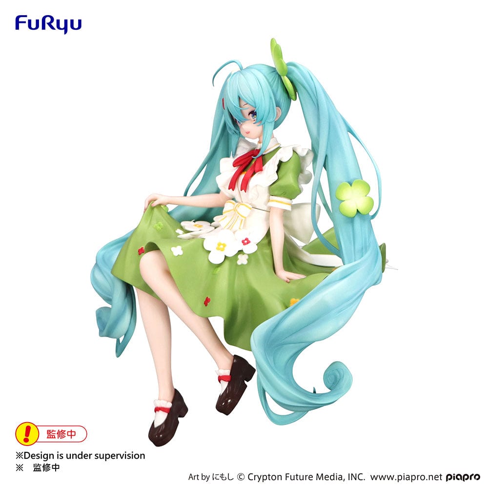 Vocaloid Hatsune Miku (Flower Fairy Clover) Noodle Stopper Figure in a green dress adorned with clover and floral details, featuring her iconic twin tails styled with clovers