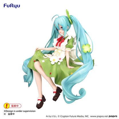 Vocaloid Hatsune Miku (Flower Fairy Clover) Noodle Stopper Figure in a green dress adorned with clover and floral details, featuring her iconic twin tails styled with clovers