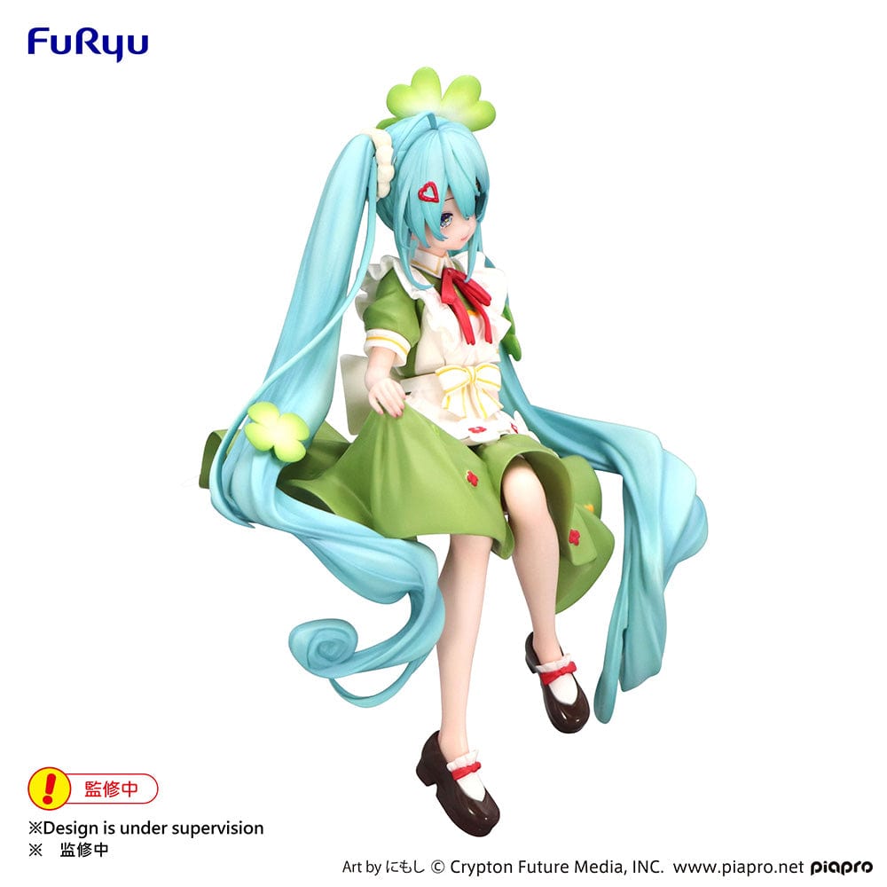 Vocaloid Hatsune Miku (Flower Fairy Clover) Noodle Stopper Figure in a green dress adorned with clover and floral details, featuring her iconic twin tails styled with clovers