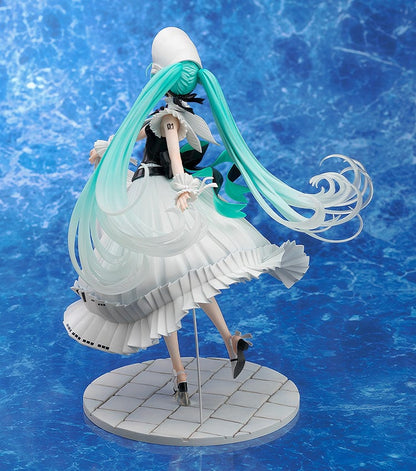 Vocaloid Character Vocal Series: 01 Hatsune Miku (Symphony 2023 Ver.) 1/7 Scale Figure, featuring Miku in a flowing white gown with intricate ruffles and a wide-brimmed hat, in a graceful pose.