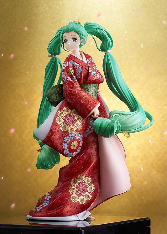 Miku Hatsune Beauty Looking Back Ver. 1/7 Scale Figure in a red floral kimono with green twin-tails
