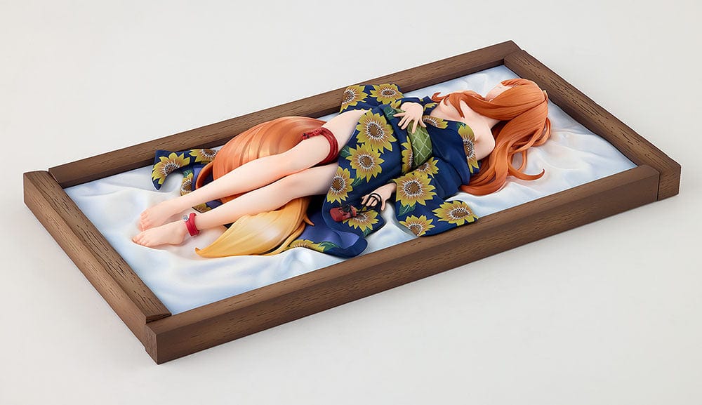 Spice and Wolf KD Colle Holo (Yukata Beauty Ver.) 1/7 Scale Figure reclining in a sunflower-patterned yukata with flowing orange hair.