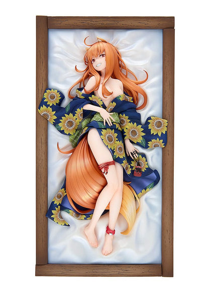 Spice and Wolf KD Colle Holo (Yukata Beauty Ver.) 1/7 Scale Figure reclining in a sunflower-patterned yukata with flowing orange hair.