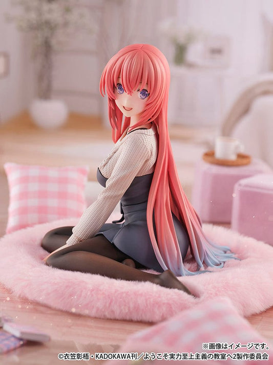 "Classroom of the Elite" 1/6 scale figure of Honami Ichinose, depicted in a seated position on a pink cushion, her long pink hair and blue eyes accentuating her gentle yet determined personality from the series.
