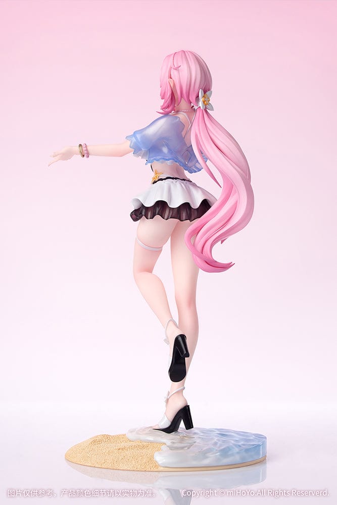 Honkai Impact 3rd Gift+ Elysia (Summer Miss Elf Ver.) 1/8 Scale Figure in beach outfit with pink hair, standing on a sandy base.