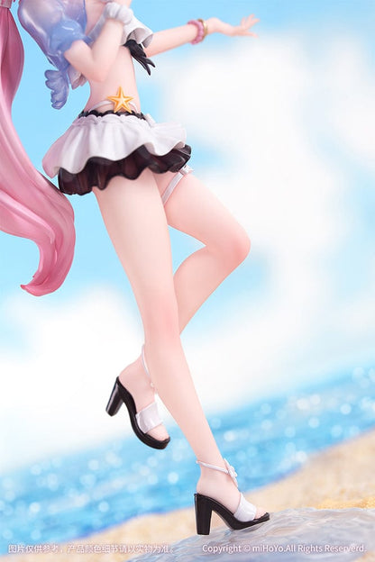 Honkai Impact 3rd Gift+ Elysia (Summer Miss Elf Ver.) 1/8 Scale Figure in beach outfit with pink hair, standing on a sandy base.