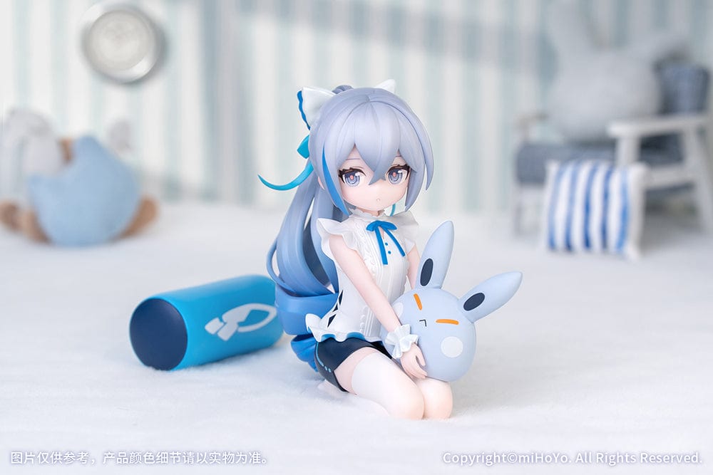 Honkai Impact 3rd Little Series Bronya Zaychik (Herrscher of Truth) Figure featuring Bronya sitting with a bunny-themed accessory in a soft white and blue outfit.