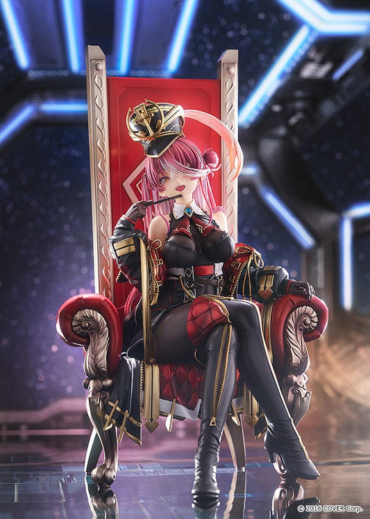 Hololive Production Houshou Marine (THIRTY Outfit) 1/6 Scale Figure seated on a throne in black and red attire with gold accents.