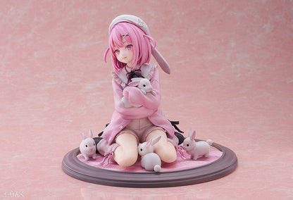 Illustrator Collection Figure Toshishita Kanojo 1/6 Scale Figure, featuring a pink-haired girl in pastel clothing surrounded by small rabbits on a circular base.