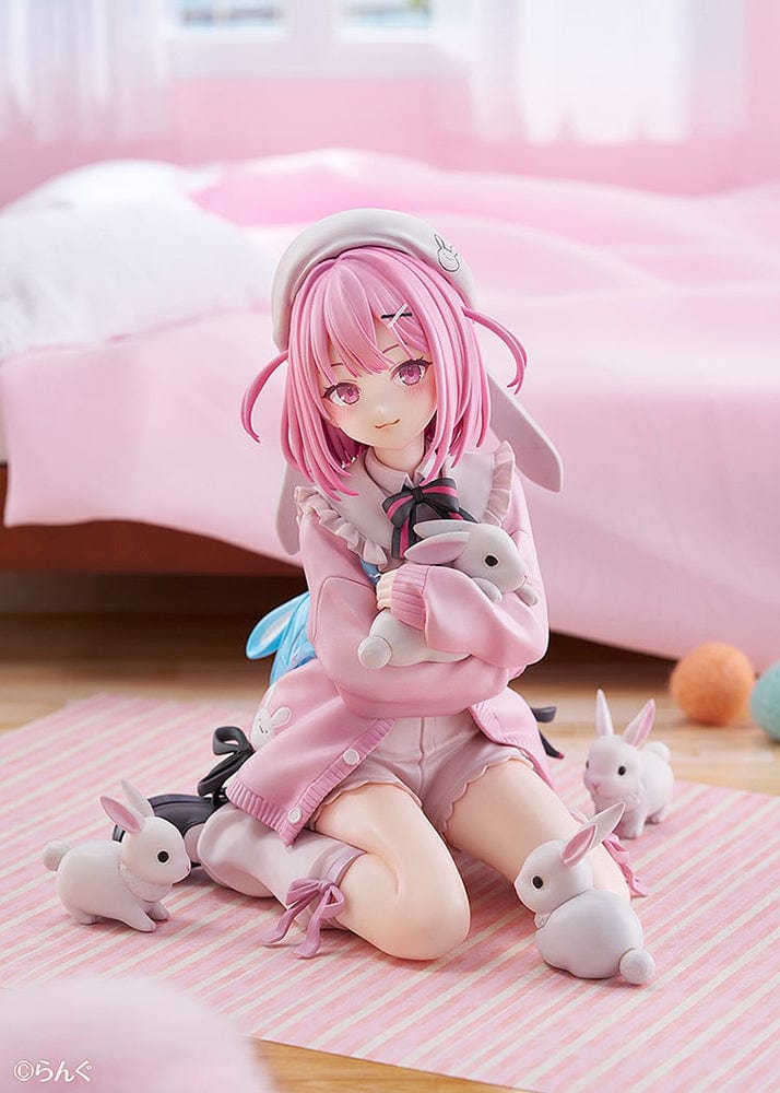 Illustrator Collection Figure Toshishita Kanojo 1/6 Scale Figure, featuring a pink-haired girl in pastel clothing surrounded by small rabbits on a circular base.